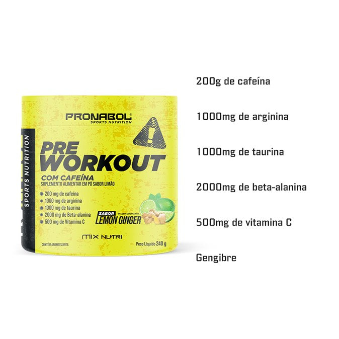 PRE-WORKOUT COM CAFEINA LEMON GINGER 240G - PRONABOL