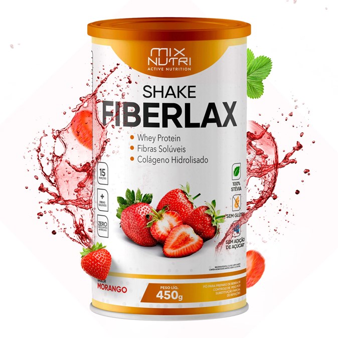 SHAKE FIBER LAX MORANGO 450G WHEY PROTEIN E COLÁGENO